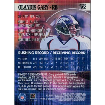 Olandis Gary Broncos 2000 Topps Finest Card #92 Special Olympics Nevada 1/1