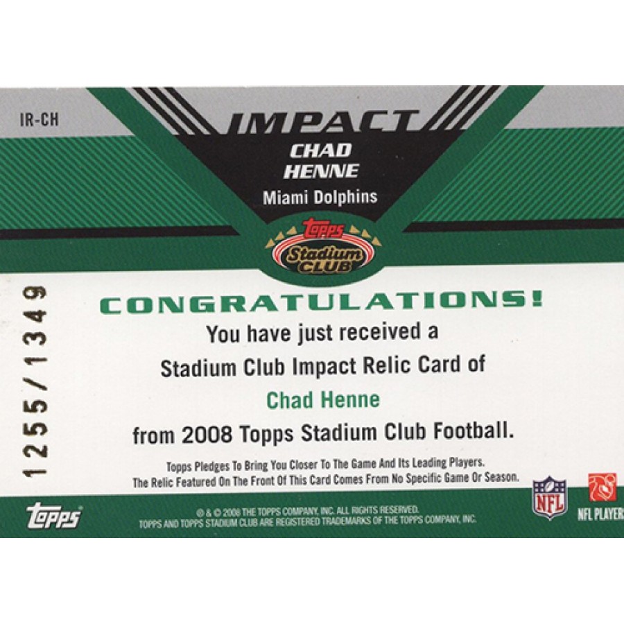 Chad Henne Dolphins 2008 Topps Stadium Club Impact Relic Jersey Card #IRCH  /1349