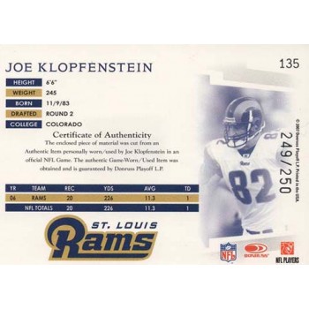 Joe Klopfenstein St. Louis Rams 2007 Donruss Threads Jersey Card #135 /250