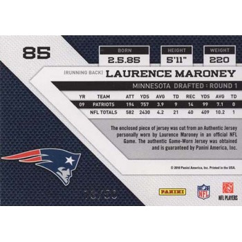 Laurence Maroney Patriots 2010 Panini Threads Jersey Prime Card #85 /50