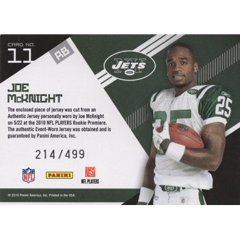 Joe McKnight New York Jets 2010 Epix Rookie Campaign Materials Card #11 /499