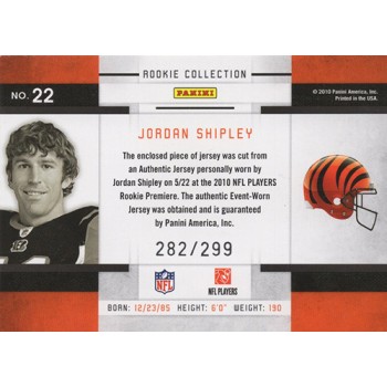 Jordan Shipley Bengals 2010 Panini Threads Rookie Collection Card #22 /299