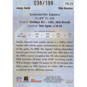 Jimmy Smith Jacksonville Jaguars 2003 Bowman Franchise Relics Card #FR-JS /199