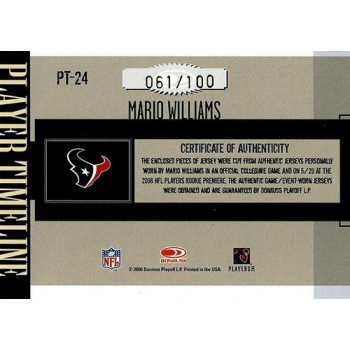 Mario Williams 2006 Donruss Gridiron Gear Player Timeline Combo Card #PT-24 /100