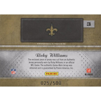 Ricky Williams New Orleans Saints 2010 Panini Classics Flashback Card #3 /500
