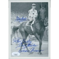 Eddie Arcaro Jockey Signed 5x7 Cardstock Photo JSA Authenticated Personalized