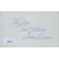 Eddie Arcaro Jockey Signed 3x5 Index Card JSA Authenticated Personalized