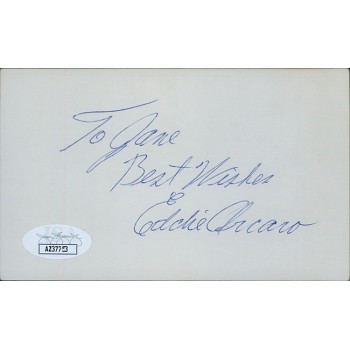 Eddie Arcaro Jockey Signed 3x5 Index Card JSA Authenticated Personalized