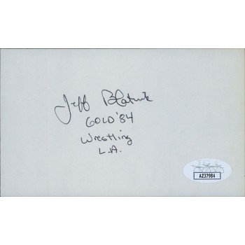 Jeff Blatnick Olympic Wrestler Signed 3x5 Index Card JSA Authenticated