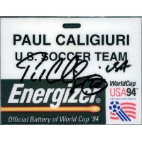 Paul Caligiuri Signed 1994 USA World Cup Name Badge JSA Authenticated