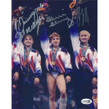 Kerri Strug, Domique Moceanu, Shannon Miller Signed 8x10 Glossy Photo JSA Authen