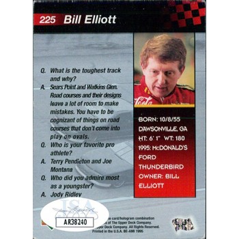 Bill Elliott NASCAR Racer Signed 1995 Upper Deck Card #225 JSA Authenticated