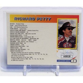 Richard Petty Signed 1992 Mattel Hot Wheels Premier Ed Card #5 JSA Authenticated