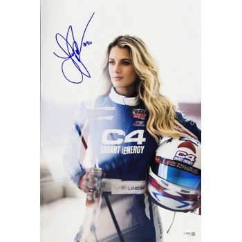 Lindsay Brewer Model Racer Signed 12x18 Glossy Photo JSA Authenticated Smudged