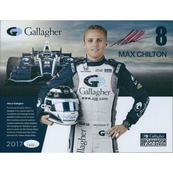 Max Chilton Indy Car Racer Signed 8.5x11 Cardstock Photo JSA Authenticated
