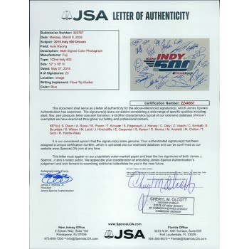 Indy 500 2018 Racers Signed 12x18 Glossy Photo By 23 JSA Authenticated Sato Daly
