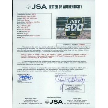 Indy 500 2023 Racers Signed 12x18 Glossy Photo By 27 JSA Authentic Power Rossi
