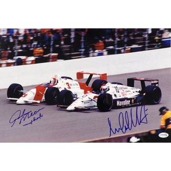 Rick Mears Michael Andretti Signed 12x18 Glossy Photo JSA Authenticated