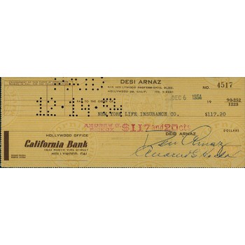 Desi Arnaz Actor Comedian Signed Cancelled Check JSA Authenticated