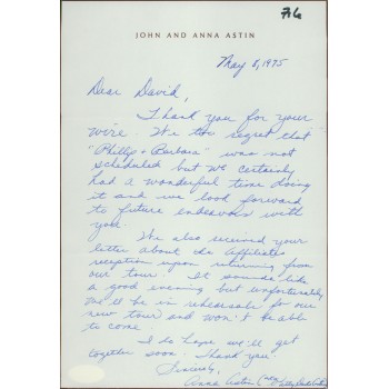 Anna Astin Patty Duke Signed Hand Written Letter David Tebet JSA Authenticated