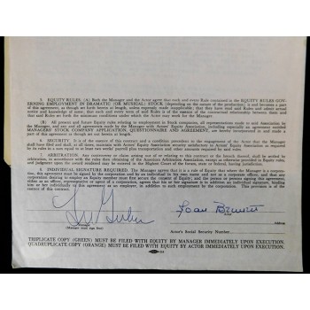 Joan Bennett Actress Signed Typed Never Too Late Contract JSA Authenticated