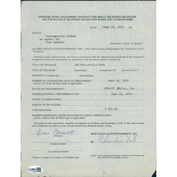 Joan Bennett Actress Signed Typed The Mike Douglas Show Contract JSA Authentic