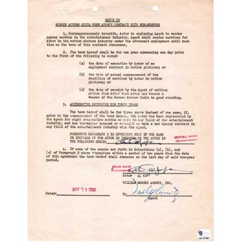 Al Capp Signed Typed Contract May 23, 1950 William Morris Agency SAG GAI Rare