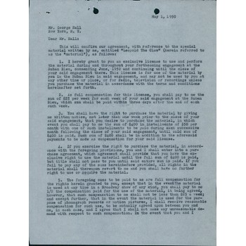 Paddy Chayefsky Screenwriter Signed Typed Contract Dated May 1, 1950 JSA Authen