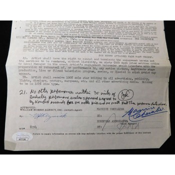 Maurice Chevalier Signed Typed William Morris Agency Contract JSA Authenticated