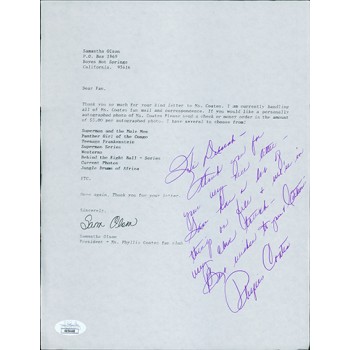 Phyllis Coates Actress Signed Request Letter JSA Authenticated