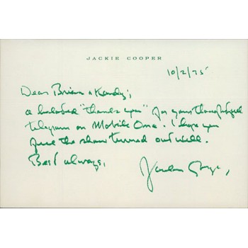 Jackie Cooper Actor Signed 4.5x6.5 Personal Stationary Note JSA Authenticated
