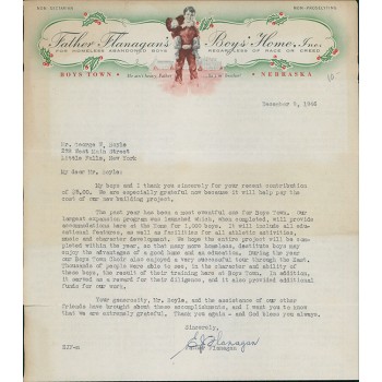 Father Edward J. Flanagan Signed 8x9.25 Typed Reply Letter JSA Authenticated