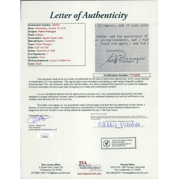 Father Edward J. Flanagan Signed 8x9.25 Typed Reply Letter JSA Authenticated