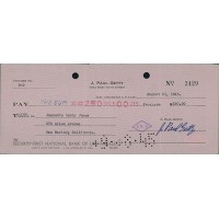 Jean J Paul Getty Oil Tycoon Signed Pink Cancelled Check JSA Authenticated