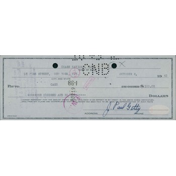 Jean J Paul Getty Oil Tycoon Signed Tan Cancelled Check JSA Authenticated