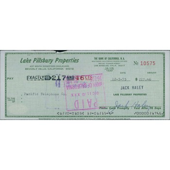 Jack Haley The Wizard of Oz Actor Signed Green Cancelled Check JSA Authenticated