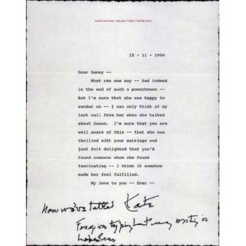 Katharine Hepburn Signed Typed Letter/Note Personal Stationary JSA Authenticated