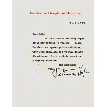 Katharine Hepburn Signed Typed Stationary Letter Dear Skip AKA Lou Albano JSA Authenticated