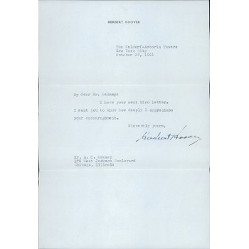 Herbert Hoover President Signed Typed Personal Letter JSA Authenticated