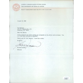 Barbara Jordan Texas Senator Signed Typed Reply Letter JSA Authenticated