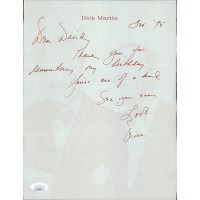 Dick Martin Actor Comedian Signed Hand Written Letter Note JSA Authenticated