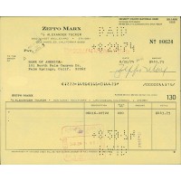Zeppo Marx Signed Original Yellow Bank Check With Memo Page JSA Authenticated