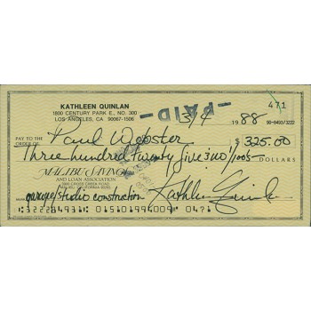 Kathleen Quinlan Actress Signed Cancelled Check JSA Authenticated