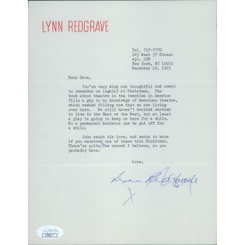 Lynn Redgrave Signed Typed Personal 7x9 Note To David Tebet JSA Authenticated