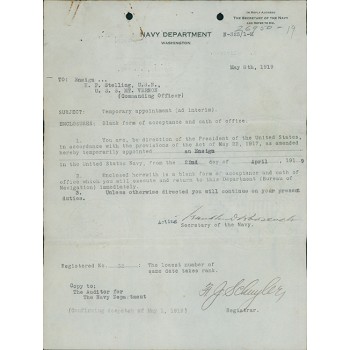 Franklin D. Roosevelt Signed Typed 1919 Navy Department Letter JSA Authenticated