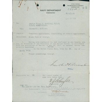 Franklin D. Roosevelt Signed Typed 1919 Navy Department Letter JSA Authenticated