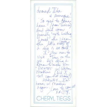Cheryl Tiegs Model Signed Hand Written Letter Note JSA Authenticated