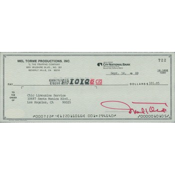 Mel Torme Actor Singer Signed Cancelled Check JSA Authenticated