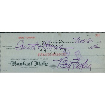 Ben Turpin Actor Signed Cancelled Check JSA Authenticated