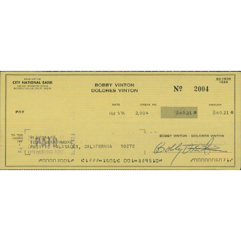 Bobby Vinton Actor Singer Signed Cancelled Check JSA Authenticated